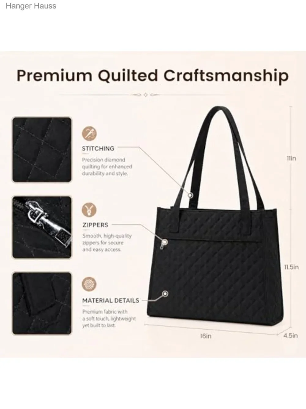 Quilted Puffer Tote Bag with Compartments, Spacious Work Shoulder Bag for Travel